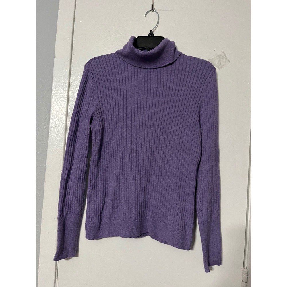 Talbots Womens Small Purple Ribbed Turtleneck Sweater Button Cuff Cotton Blend